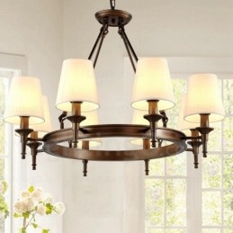 8-lichts hanglamp in Scandinavische landelijke stijl met stoffen kap