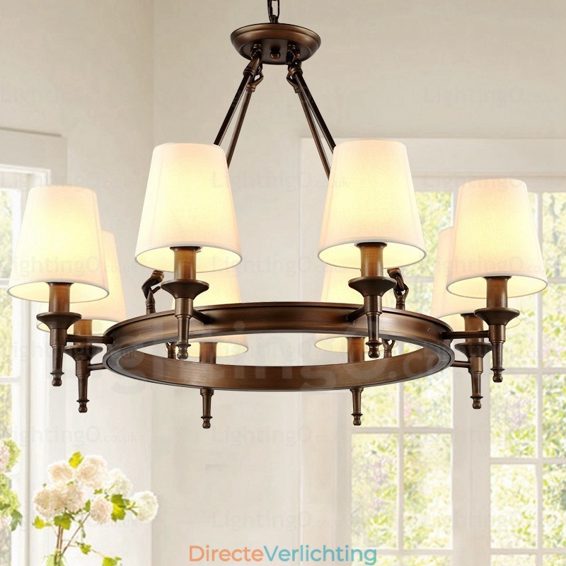 8-lichts hanglamp in Scandinavische landelijke stijl met stoffen kap