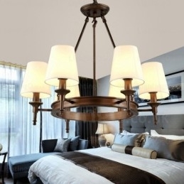 6-lichts hanglamp in Scandinavische landelijke stijl met stoffen kap