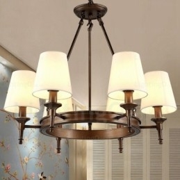 6-lichts hanglamp in Scandinavische landelijke stijl met stoffen kap