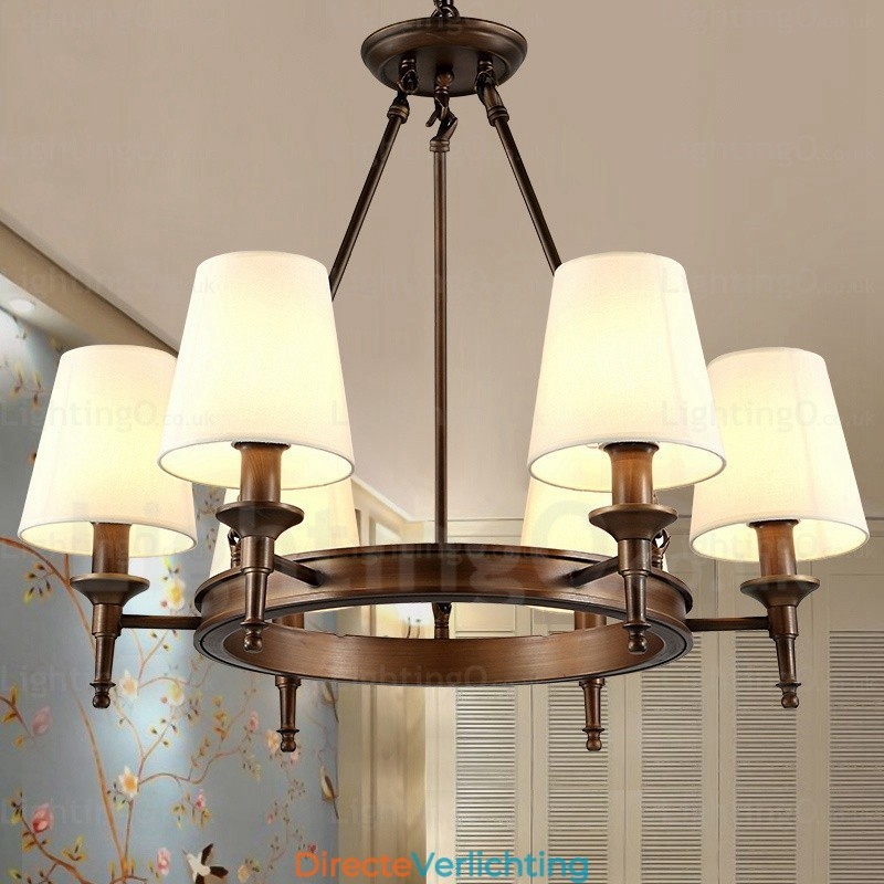 6-lichts hanglamp in Scandinavische landelijke stijl met stoffen kap