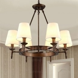 6-lichts hanglamp in Scandinavische landelijke stijl met stoffen kap