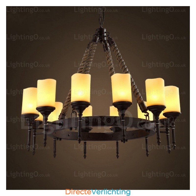 12-lichts landelijke rustieke vintage retro hanglamp met glazen kap