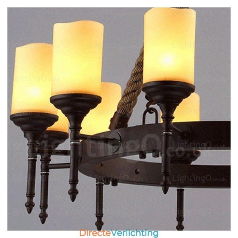 12-lichts landelijke rustieke vintage retro hanglamp met glazen kap