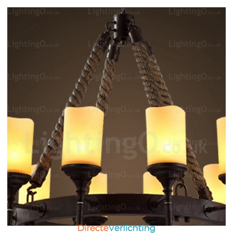 12-lichts landelijke rustieke vintage retro hanglamp met glazen kap