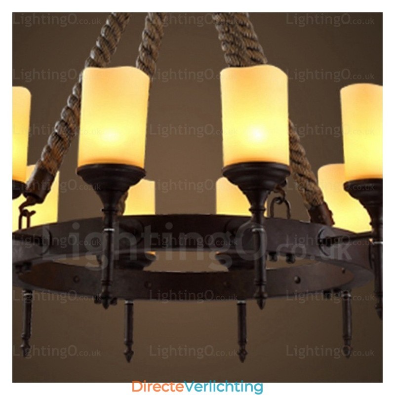 12-lichts landelijke rustieke vintage retro hanglamp met glazen kap
