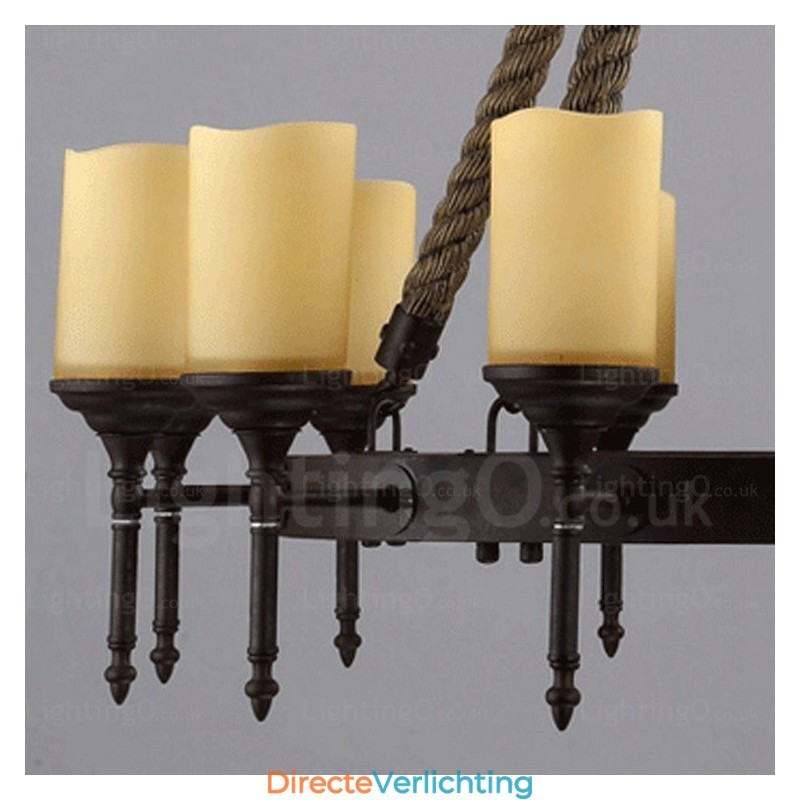 12-lichts landelijke rustieke vintage retro hanglamp met glazen kap