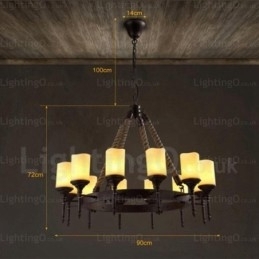12-lichts landelijke rustieke vintage retro hanglamp met glazen kap