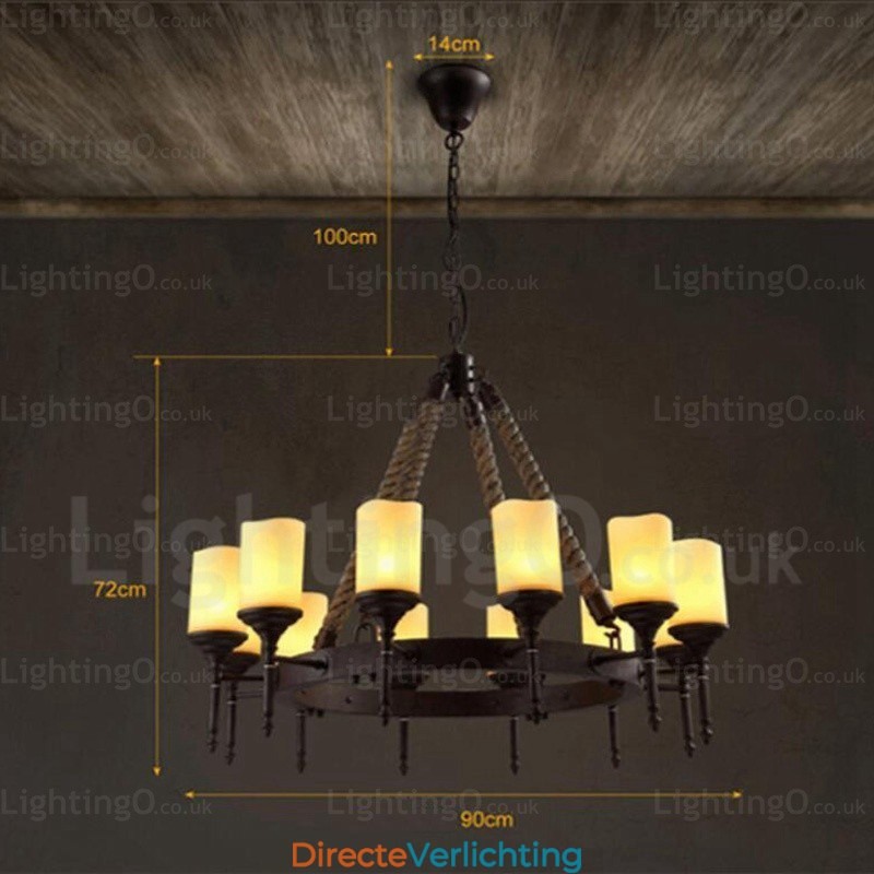 12-lichts landelijke rustieke vintage retro hanglamp met glazen kap