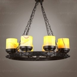 8-lichts landelijke, rustieke, vintage, retro hanglamp met glazen kap