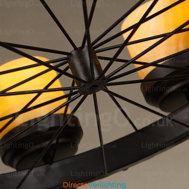 8-lichts landelijke, rustieke, vintage, retro hanglamp met glazen kap