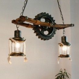 2-lichts landelijke rustieke vintage retro hanglamp met glazen kap