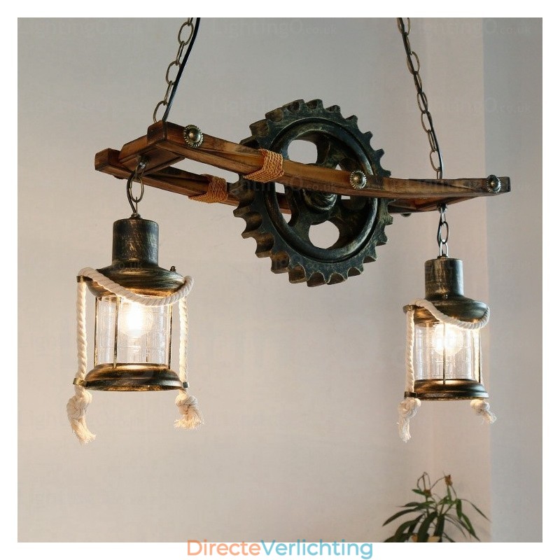 2-lichts landelijke rustieke vintage retro hanglamp met glazen kap