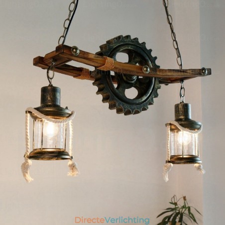 2-lichts landelijke rustieke vintage retro hanglamp met glazen kap 2-lichts landelijke rustieke vintage retro hanglamp met glazen kap