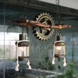 2-lichts landelijke rustieke vintage retro hanglamp met glazen kap