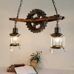 2-lichts landelijke rustieke vintage retro hanglamp met glazen kap
