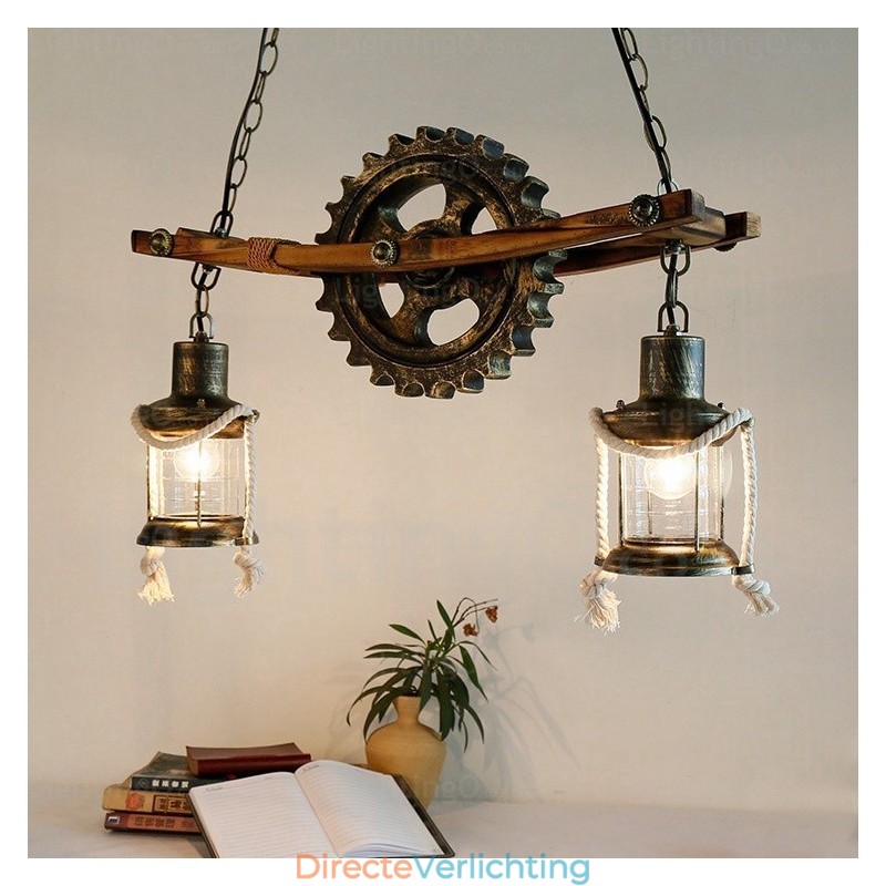 2-lichts landelijke rustieke vintage retro hanglamp met glazen kap