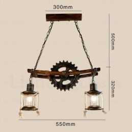 2-lichts landelijke rustieke vintage retro hanglamp met glazen kap