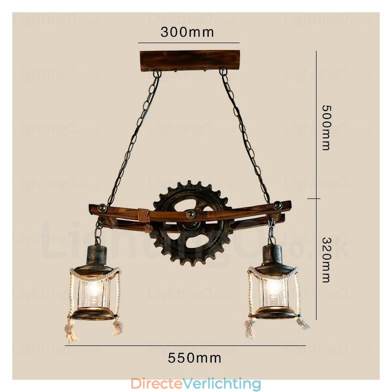 2-lichts landelijke rustieke vintage retro hanglamp met glazen kap