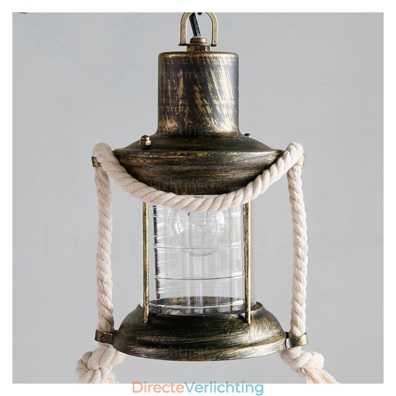 2-lichts landelijke rustieke vintage retro hanglamp met glazen kap