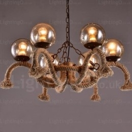 6-lichts vintage retro hanglamp met glazen kap