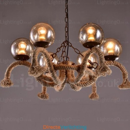 6-lichts vintage retro hanglamp met glazen kap 6-lichts vintage retro hanglamp met glazen kap