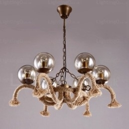 6-lichts vintage retro hanglamp met glazen kap