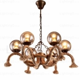 6-lichts vintage retro hanglamp met glazen kap
