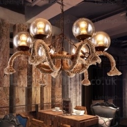 6-lichts vintage retro hanglamp met glazen kap