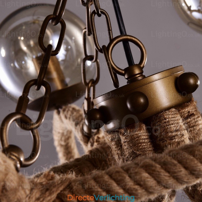 6-lichts vintage retro hanglamp met glazen kap