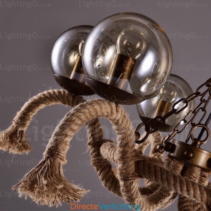 6-lichts vintage retro hanglamp met glazen kap