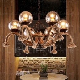 6-lichts vintage retro hanglamp met glazen kap