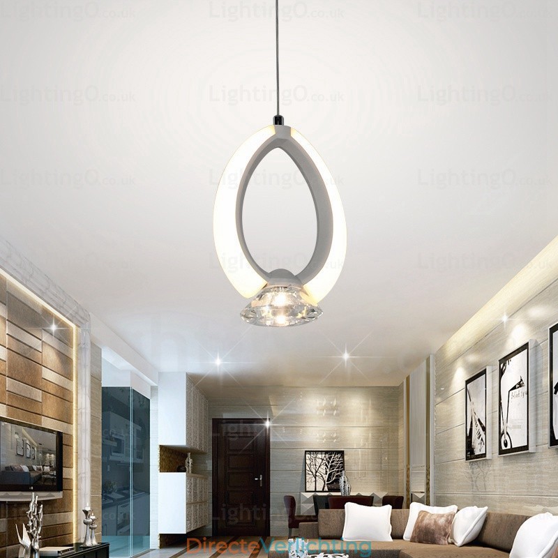 1-lichts moderne, eigentijdse hanglamp met kristallen kap