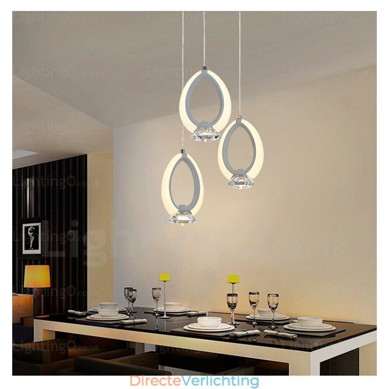 1-lichts moderne, eigentijdse hanglamp met kristallen kap