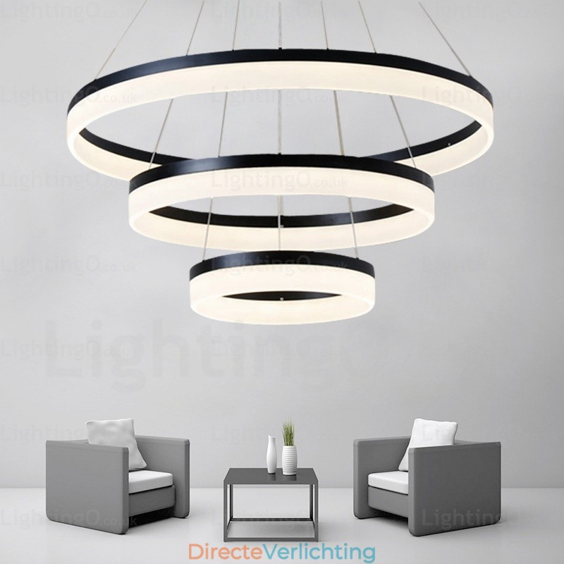 Wi-Fi Smart Dimbare 3 Ringen Moderne Hedendaagse Hanglamp met Acryl Kap
