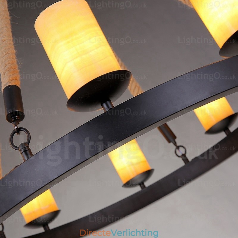 8-lichts vintage retro hanglamp met marmeren kap