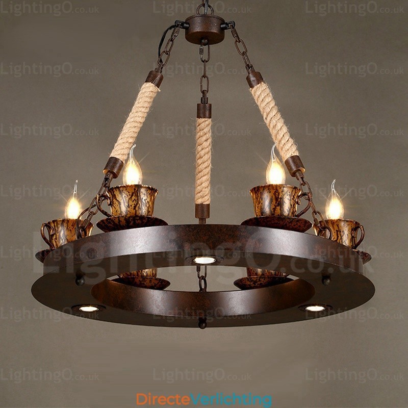 9-lichts landelijke rustieke hanglamp