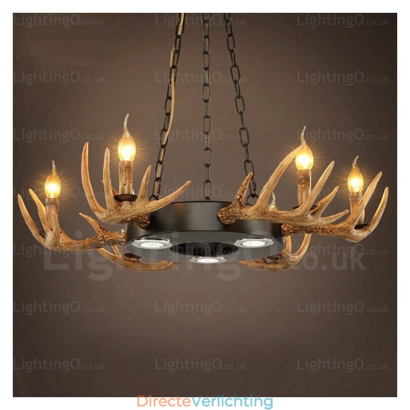 9-lichts vintage retro rustieke gewei kroonluchter hanglamp