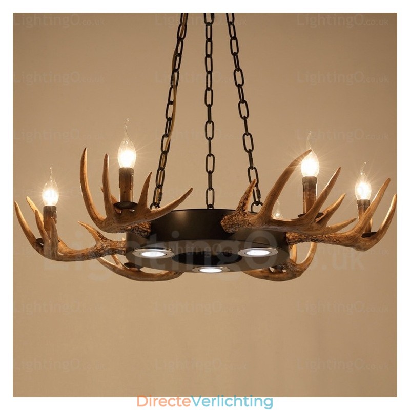 9-lichts vintage retro rustieke gewei kroonluchter hanglamp