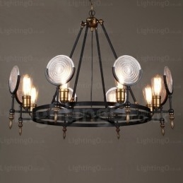 6-lichts vintage retro hanglamp met glazen kap