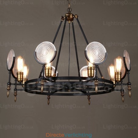 6-lichts vintage retro hanglamp met glazen kap 6-lichts vintage retro hanglamp met glazen kap