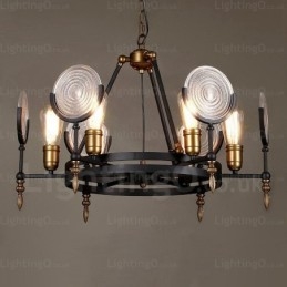 6-lichts vintage retro hanglamp met glazen kap