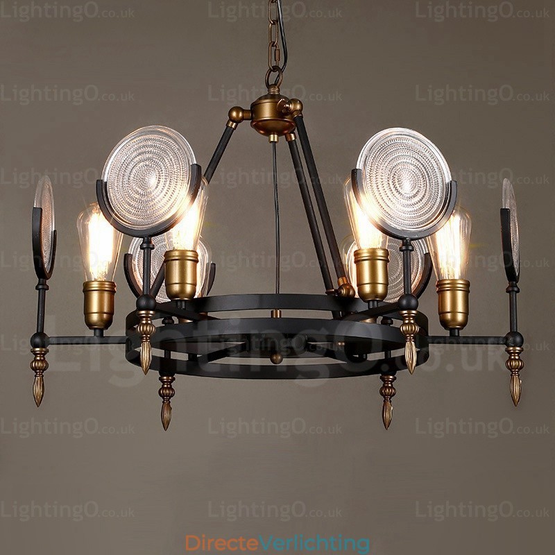 6-lichts vintage retro hanglamp met glazen kap