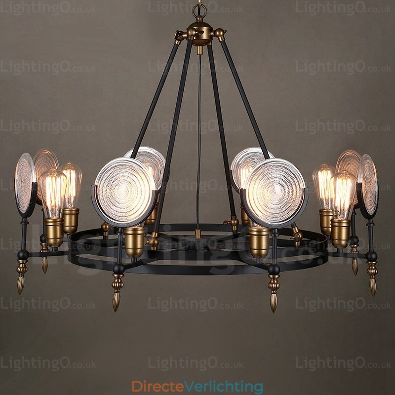 6-lichts vintage retro hanglamp met glazen kap