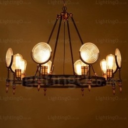 6-lichts vintage retro hanglamp met glazen kap