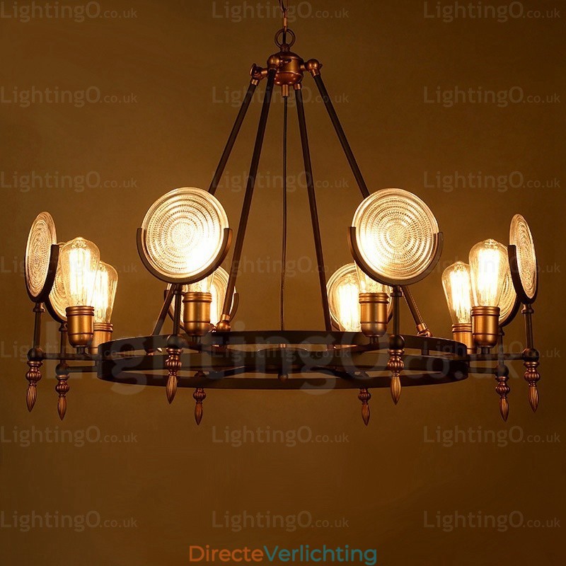 6-lichts vintage retro hanglamp met glazen kap