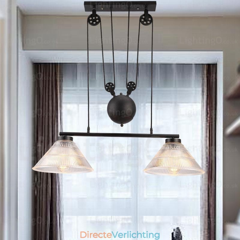 2-lichts moderne, eigentijdse hanglamp met glazen kap