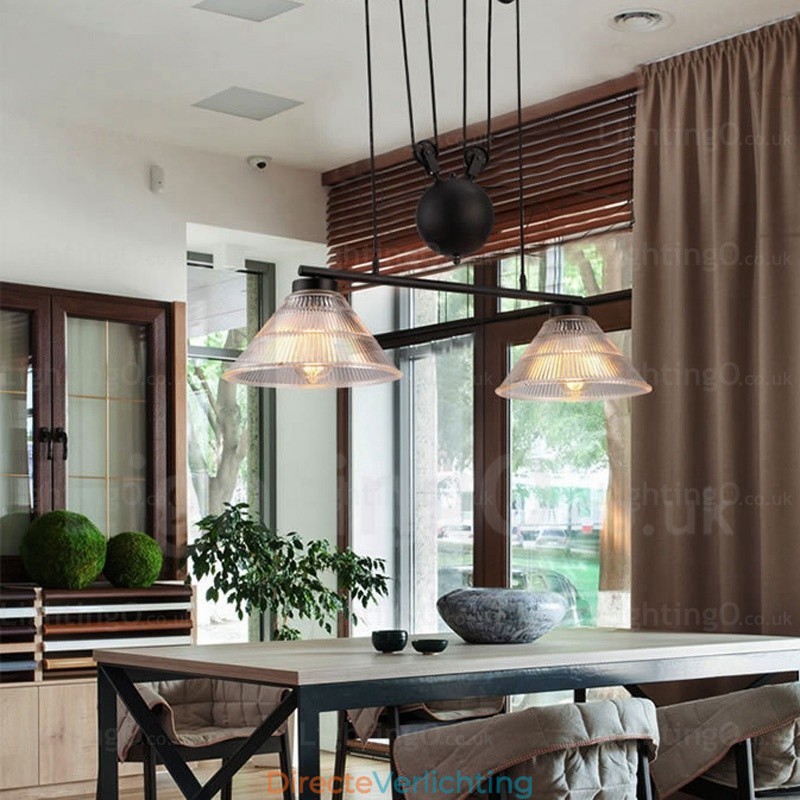 2-lichts moderne, eigentijdse hanglamp met glazen kap