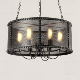 6-lichts vintage retro hanglamp met roestvrijstalen kap