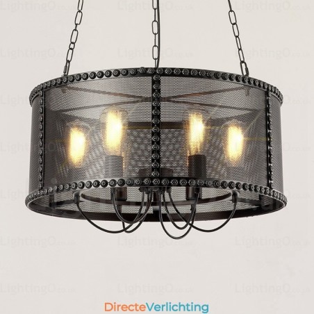 6-lichts vintage retro hanglamp met roestvrijstalen kap 6-lichts vintage retro hanglamp met roestvrijstalen kap
